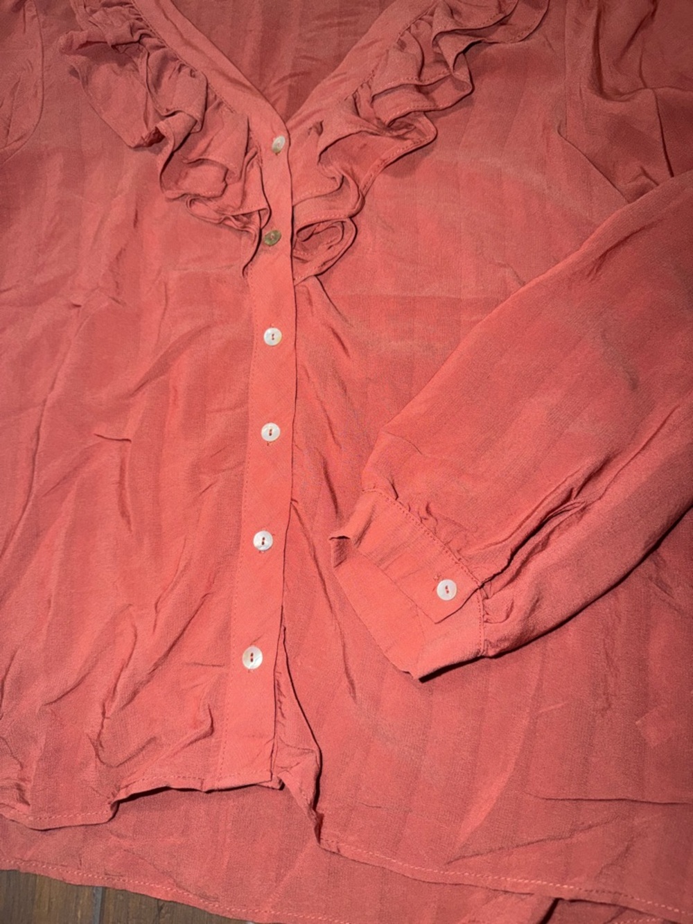 Zara Rust Ruffle V-Neck Button-Down Blouse - Picture 4 of 4